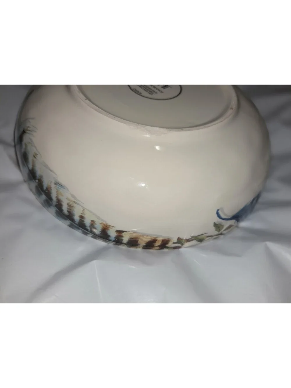 Pier 1 Feather Branch Ceramic Round Bowl, Glossy, Microwave & Dishwasher Safe